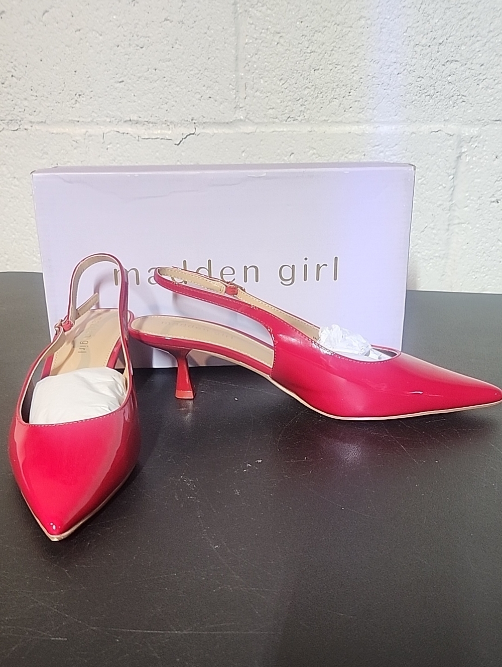 Maiden Girl Valeriee Red Patent Slingback Kitten Heels
